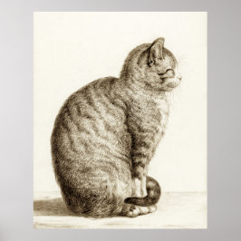Sitting cat vintage sepia pencil drawing ポスター