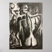 sitting charcoal artwork ポスター (正面)
