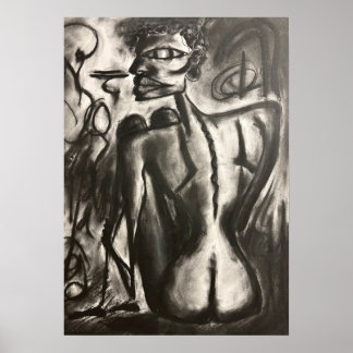 sitting charcoal artwork ポスター
