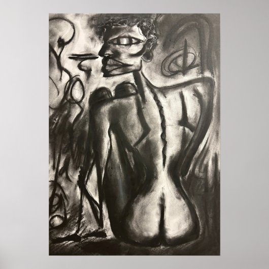 sitting charcoal artwork ポスター (正面)