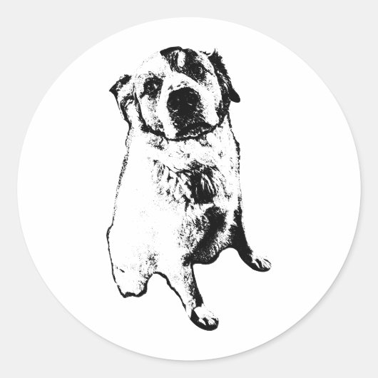 Sitting Dog Minimalist Art Sticker ラウンドシール (正面)