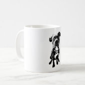 Sitting Dog Mug – Minimalist Black Ink Portrait コーヒーマグカップ (正面左)