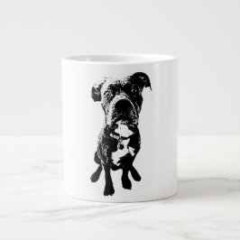 Sitting Dog Mug – Minimalist Black Ink Portrait ジャンボコーヒーマグカップ