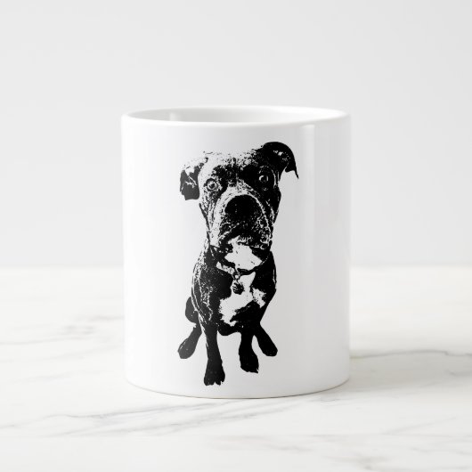 Sitting Dog Mug – Minimalist Black Ink Portrait ジャンボコーヒーマグカップ (正面)