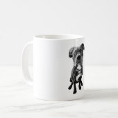 Sitting Dog Portrait Mug – Realistic Black & White コーヒーマグカップ (正面左)
