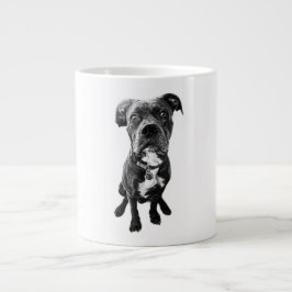 Sitting Dog Portrait Mug – Realistic Black & White ジャンボコーヒーマグカップ