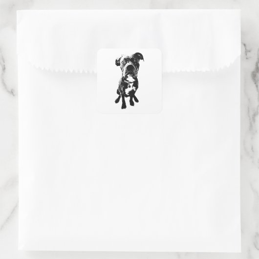 Sitting Dog Sticker – Minimalist Black Ink Pose スクエアシール (バッグ)