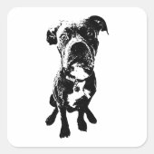 Sitting Dog Sticker – Minimalist Black Ink Pose スクエアシール (正面)