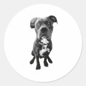 Sitting Dog Sticker – Realistic Black & White Pose ラウンドシール (正面)