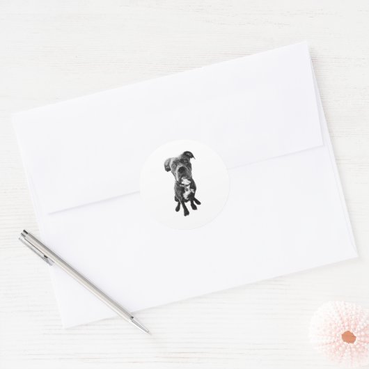Sitting Dog Sticker – Realistic Black & White Pose ラウンドシール (封筒)