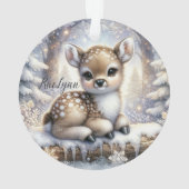 Sitting Fawn in Snowflake Forest オーナメント (裏面)