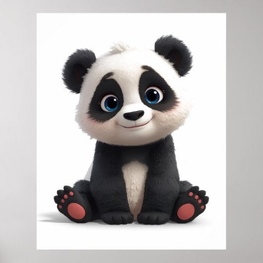 Sitting Panda Bear Cartoon Illustration Art ポスター (正面)