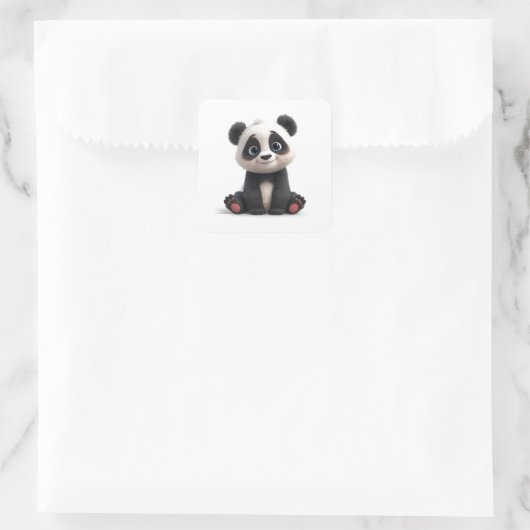 Sitting Panda Bear Cartoon Illustration Art Card スクエアシール (バッグ)