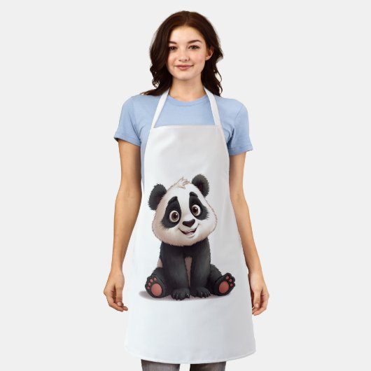 Sitting Panda Bear Cartoon Illustration Artwork エプロン (着用した状態)