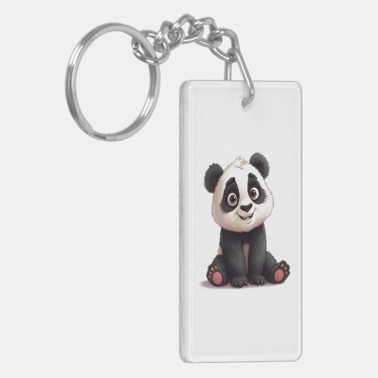 Sitting Panda Bear Cartoon Illustration Artwork キーホルダー (正面左)