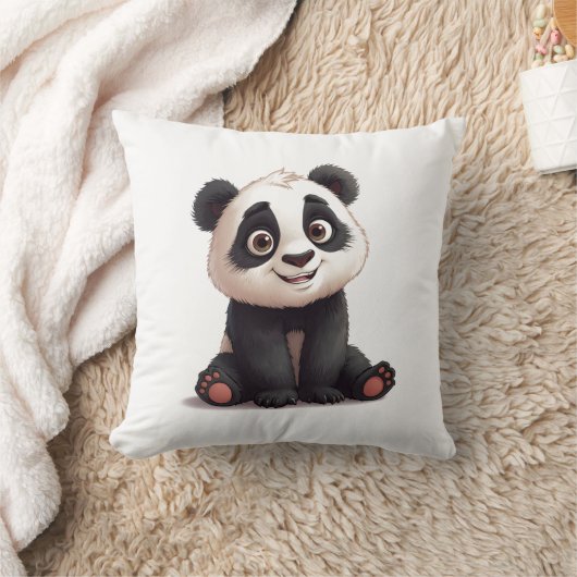 Sitting Panda Bear Cartoon Illustration Artwork クッション (ブランケット)