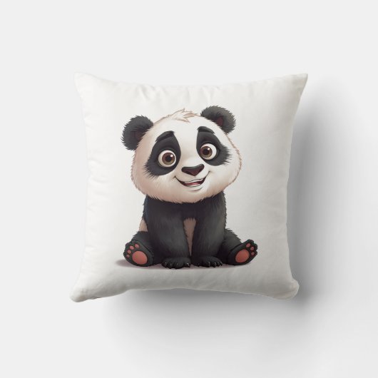 Sitting Panda Bear Cartoon Illustration Artwork クッション (裏面)