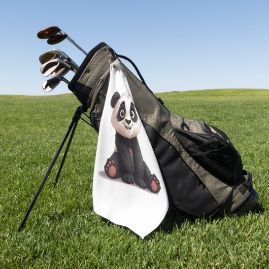 Sitting Panda Bear Cartoon Illustration Artwork ゴルフタオル (グリーン)