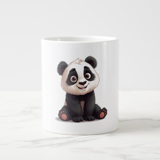 Sitting Panda Bear Cartoon Illustration Artwork ジャンボコーヒーマグカップ (正面)