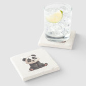 Sitting Panda Bear Cartoon Illustration Artwork ストーンコースター (横)