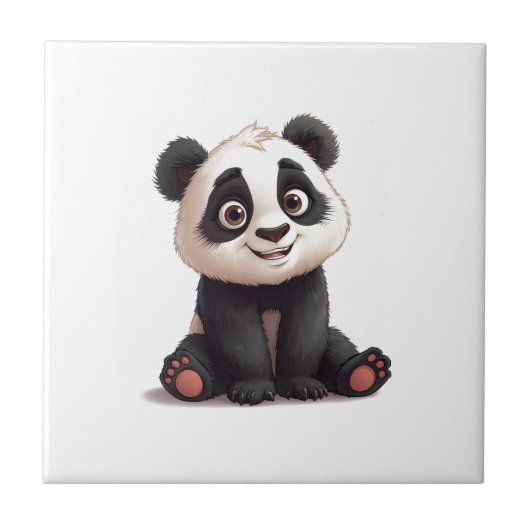 Sitting Panda Bear Cartoon Illustration Artwork タイル (正面)