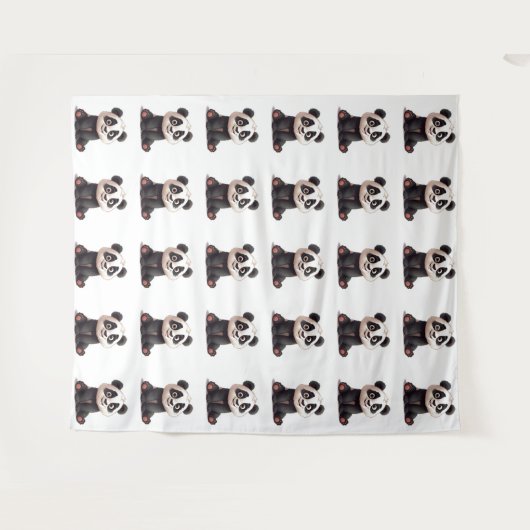 Sitting Panda Bear Cartoon Illustration Artwork タペストリー (正面(横))