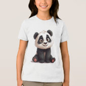 Sitting Panda Bear Cartoon Illustration Artwork トライブレンドTシャツ (正面)