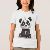 Sitting Panda Bear Cartoon Illustration Artwork トライブレンドTシャツ (正面)