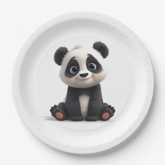 Sitting Panda Bear Cartoon Illustration Artwork ペーパープレート (正面)