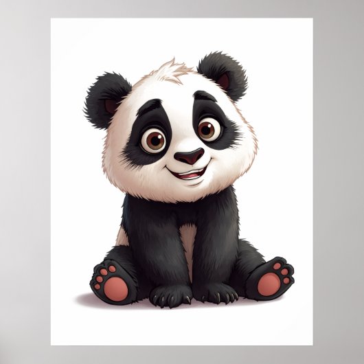 Sitting Panda Bear Cartoon Illustration Artwork ポスター (正面)