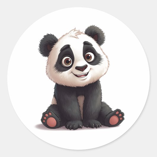Sitting Panda Bear Cartoon Illustration Artwork ラウンドシール (正面)