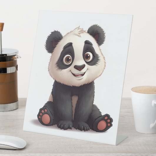 Sitting Panda Bear Cartoon Illustration Artwork 台座サイン (インサイチュ)