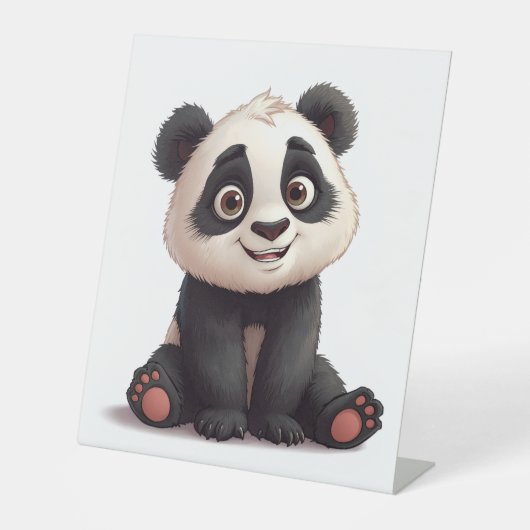 Sitting Panda Bear Cartoon Illustration Artwork 台座サイン (正面)