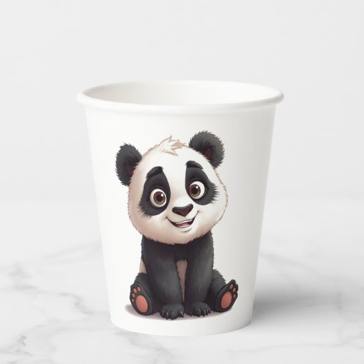Sitting Panda Bear Cartoon Illustration Artwork 紙コップ (正面)