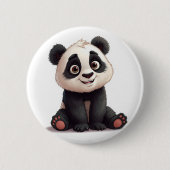 Sitting Panda Bear Cartoon Illustration Artwork 缶バッジ (正面)