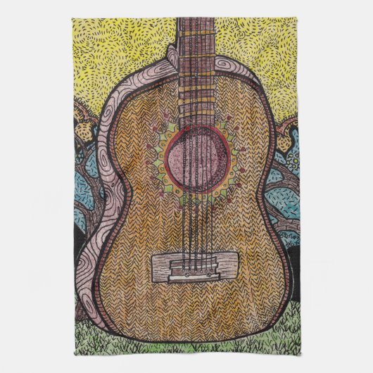 #Sixのギターの皿タオルのデザイン キッチンタオル (縦)