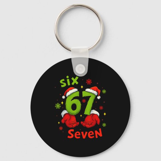 Six 6 7 Seven Christmas Humor Green Hand Festive G キーホルダー (正面)