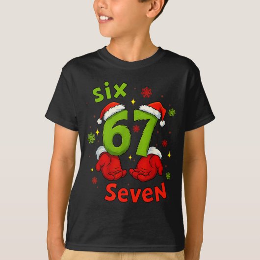 Six 6 7 Seven Christmas Humor Green Hand Festive G Tシャツ (正面)