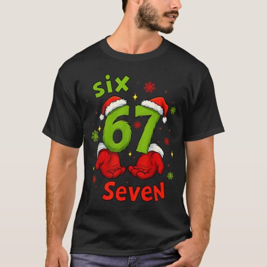 Six 6 7 Seven Christmas Humor Green Hand Festive G Tシャツ (正面)