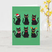 Six Black Cats Christmas Card Holiday Funny Pet カード (黄色い花)