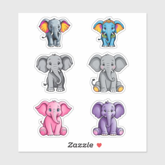 Six Cute Baby Elephants シール (シート)