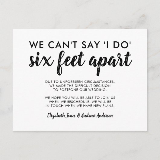 Six Feet Apart 新型コロナで延期になった結婚式 案内ポストカード (正面)