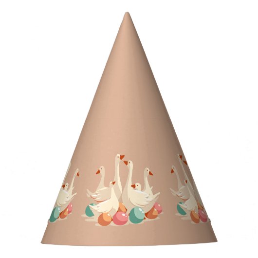 Six Geese A-Laying Cut-Out Stencil-Style パーティーハット (正面)