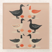 Six Geese A-Laying Mid-Century Retro Cut-Out 4 ガラスコースター (正面)