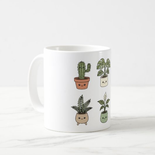  Six Happy Plants Coffee Mug | Stress Relief Green コーヒーマグカップ (正面左)