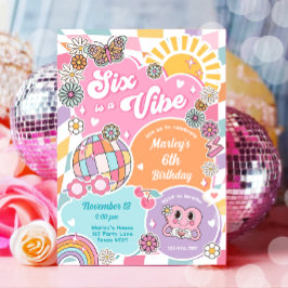 Six is a VibeレトロGroovy 名門私立校風の Varsity誕生日 招待状