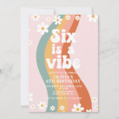 Six is a Vibe グルービーダイジーレインボー 6歳の誕生日 招待状 (正面)