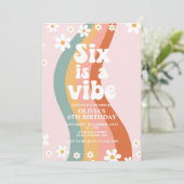 Six is a Vibe グルービーダイジーレインボー 6歳の誕生日 招待状 (スタンド正面)