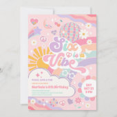 Six Is A Vibe Rainbow Disco Sun 6th Birthday  招待状 (正面)