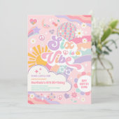 Six Is A Vibe Rainbow Disco Sun 6th Birthday  招待状 (スタンド正面)